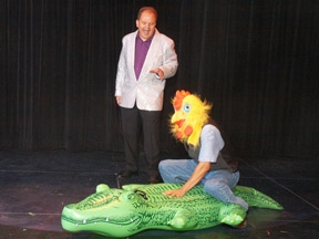 Hypnosis show pictures of a hypnotized crocokile hunter from Chris Cadys get hypnotized  Comedy hypnosis show www.chriscady.com